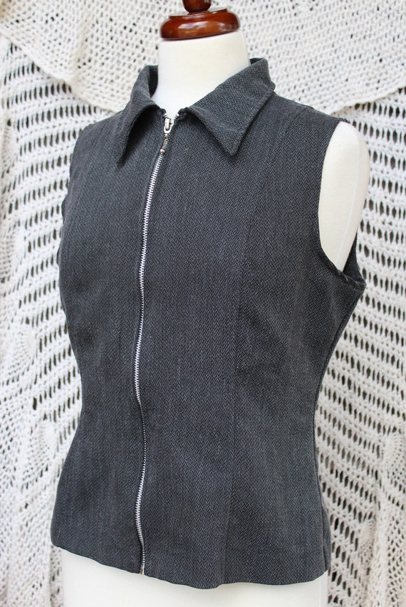 Ladies Fitted Charcoal Gray Zippered Vest / Dress… - image 1