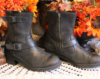 Shooters Engineer Boots, 90s Y2K Vintage Black Leather Round Steel