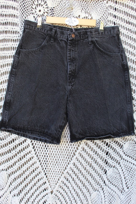 Men's Black Jean Shorts, Vintage Cotton Long Denim