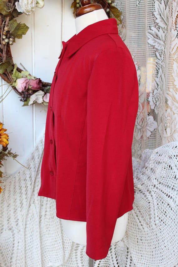 Red Polyester Fitted Blouse, 90's Dagger Collar L… - image 5