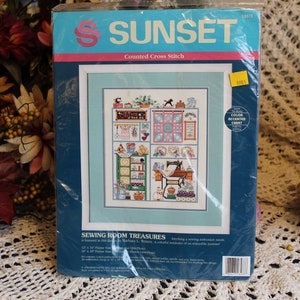 Sewing Room Treasures Cross Stitch Kit / Slow Stitch X-Stitch Kit / VNTG New In Pkg 1993 &quot;Sewing Room Treasures&quot; Counted X-Stitch Kit Gift