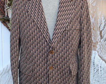 60'S, 70'S Sport Suit Jacket Blazer/VNTG Curlee Allen's Clo. Co. Polyester Knit Groovy Sport Coat/Men's Career, Office, Academia Suit Jacket