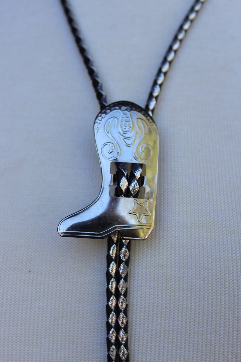 SilverBlack Braided Western Cowboy Boot Vintage Bolo Tie