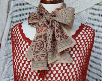 Vintage Artistic Silk Geometric Scarf, Head Scarf, Neck Scarf, Abstract Scarf, Aztec Southern Style Scarf, Statement Scarf, Womens Scarves