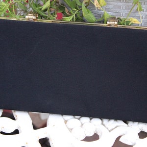 Ladies Fun & Classy Vintage 50's Small Black Fabric with Gold Tone Fold Over Clasp Closure Clutch / Purse image 5