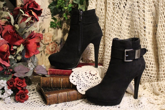 Ladies Sexy Black Suede Look Vegan Buckled Ankle … - image 7