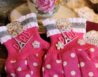 Ladies "Paris Girl" Pink/White Polka Dot Garden Gloves - One Size