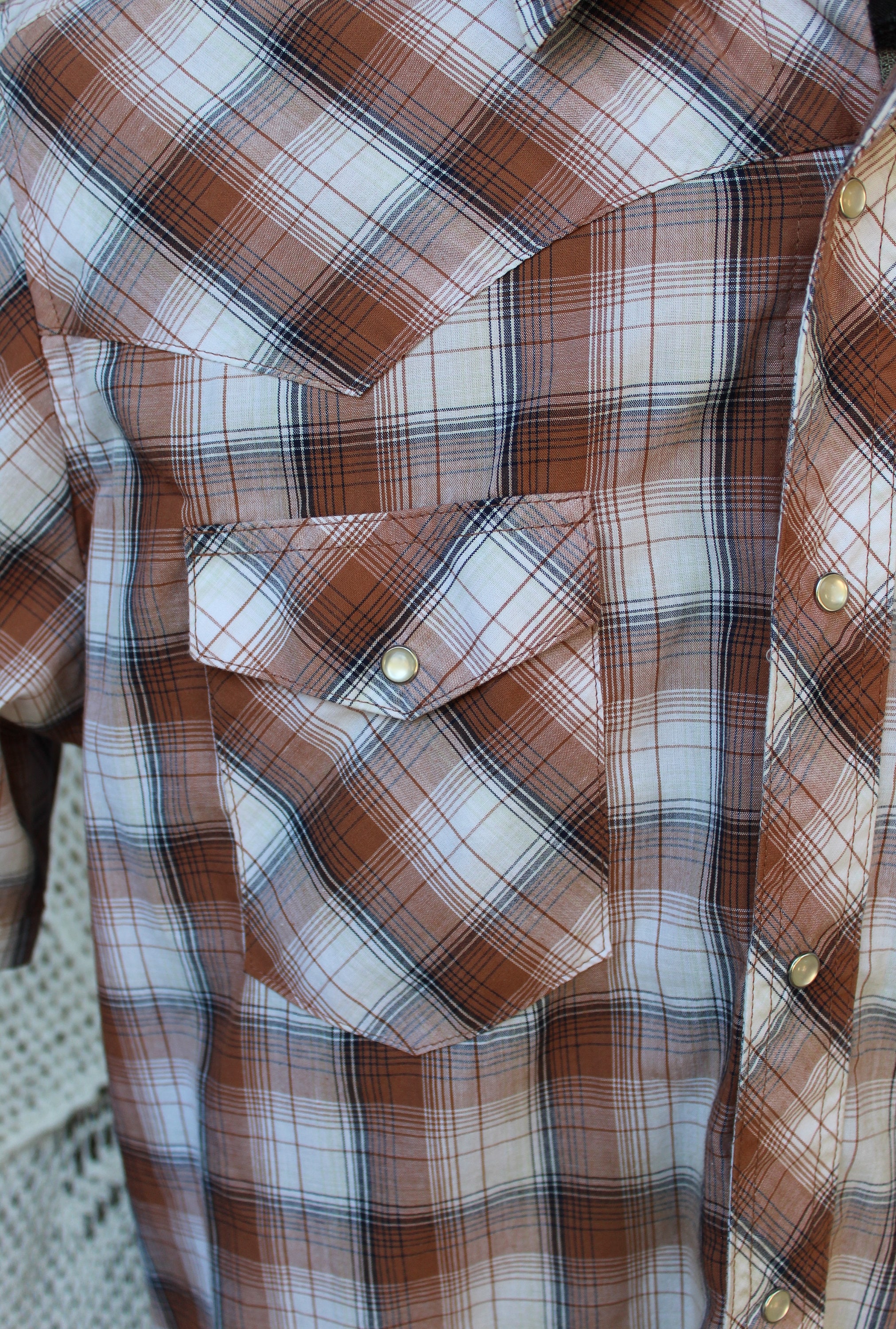 Men's Plaid Western Shirt, VINTG Short Sleeve Plaid Wrangler