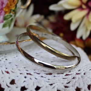 Gold Tone Wedding Ring Bangles / Vintage Golden Metal Double Intertwined Wedding Band Style Hoop Bangle Bracelets / Costume Jewelry Gift