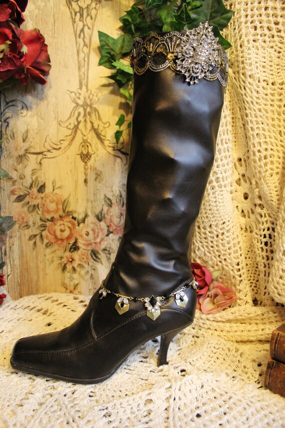 green emerald velvet dress Saint Ashley Black Leather Gold Horsebit Dcor Back Zip Boots 37 / Black
