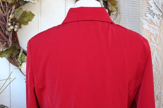 Red Polyester Fitted Blouse, 90's Dagger Collar L… - image 8