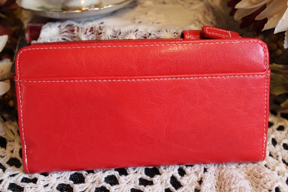 Ladies Red Vegan Wallet, Clutch VINTG Wide Stitch… - image 4
