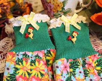Cute Garden Gloves Gift/Ladies &quot;Wild Chick&quot; Floral Cloth Grippy Chore Garden Gloves/Fancy OOAK Garden Gloves Gift For Her/Gardening Gift