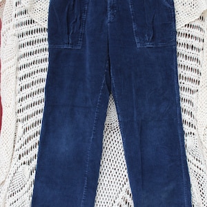 Damen Marineblau Breite Wale Cordhose / Vintage Plissee, gerades Bein, eingesteckte Cordhose / Schnürsenkel