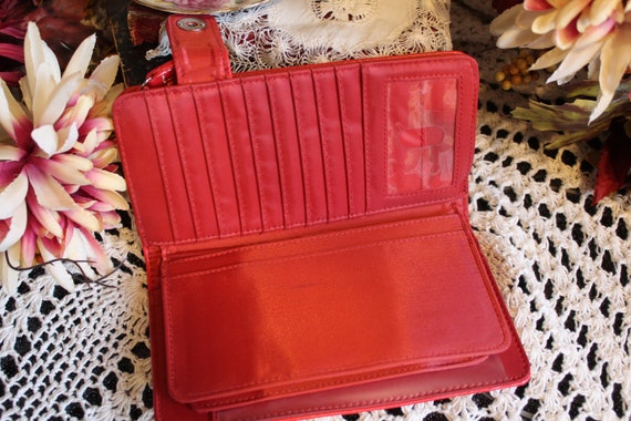 Ladies Red Vegan Wallet, Clutch VINTG Wide Stitch… - image 7