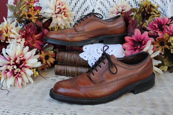 Mens Navy & Orange Leather Wingtip Dress Shoes