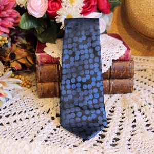 Cobalt Blue, Black Tie / Men&#39;s Vintage Neckwear / Round Blue Bubbles Tie / Something Blue Neckwear / Wedding Accessory / Formal Event Tie