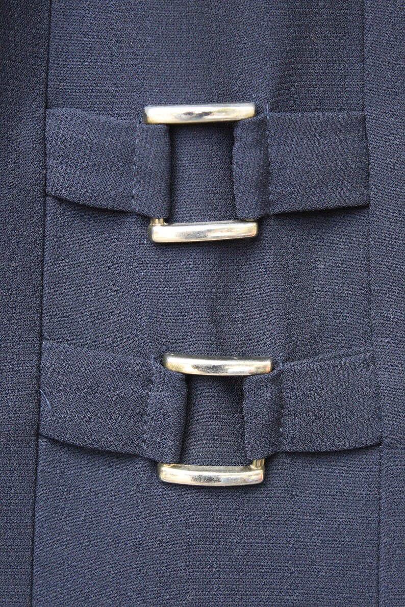 Size 14 Ladies Vintage 1980/'s Dark Navy Blue Brass Buttoned Summer Dressy Blouse Jacket