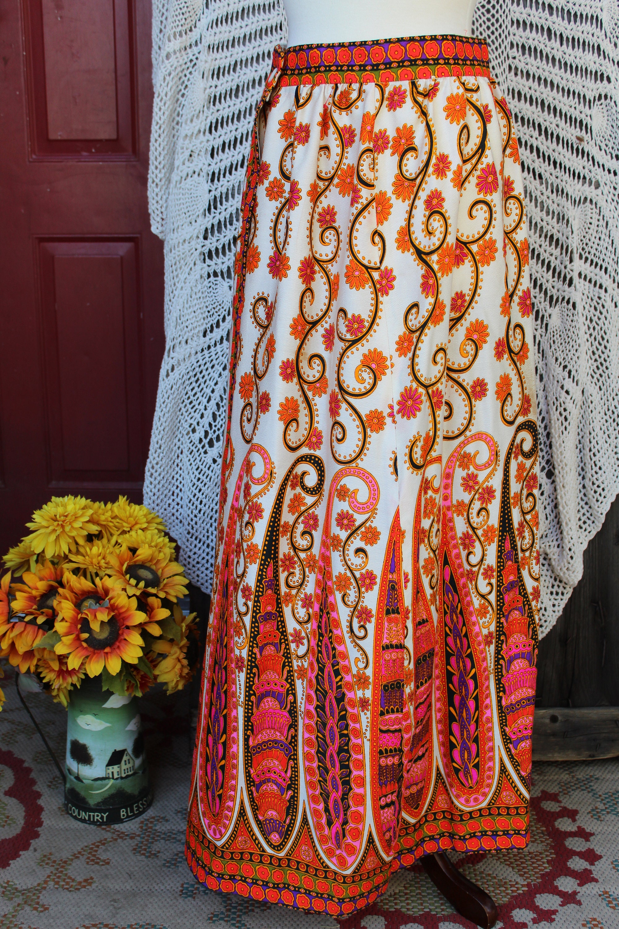 Ladies 70's Alex Coleman Flower Power Skirt, VINTG Designer