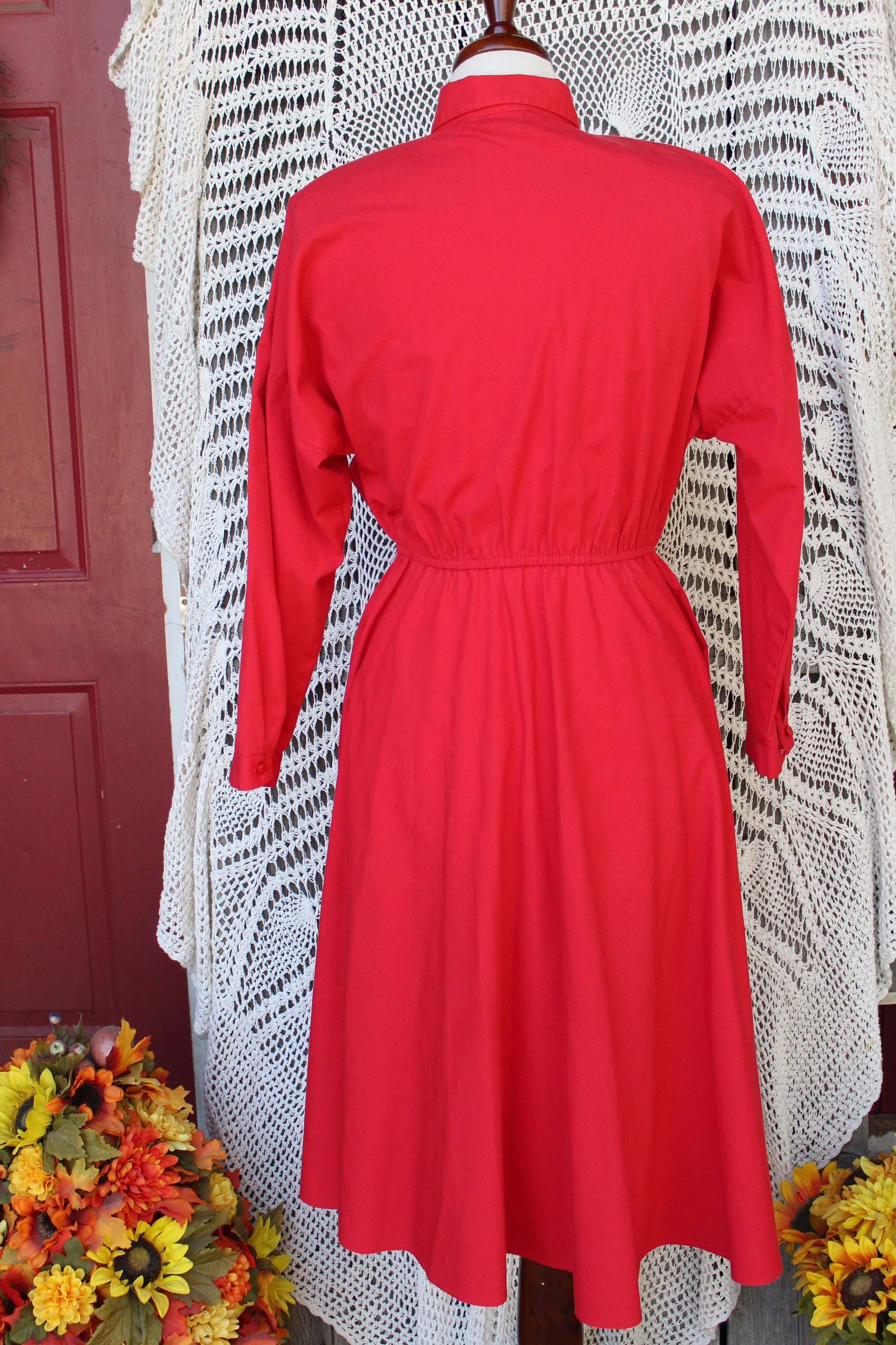 80s Red Shirt Dress/ladies VINTG Modest Secretaries Dress/made in USA ...