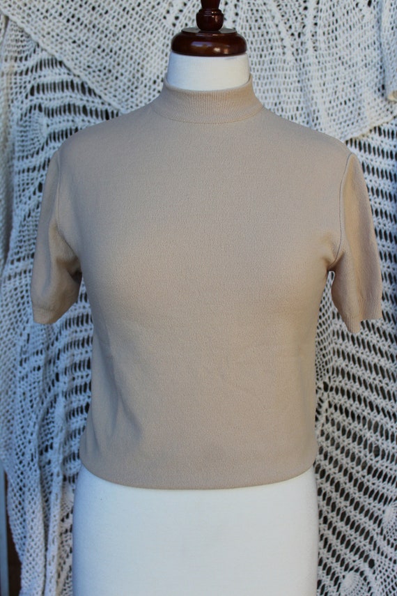 Ladies Light Beige Mock Turtleneck Shirt, VINTG N… - image 1