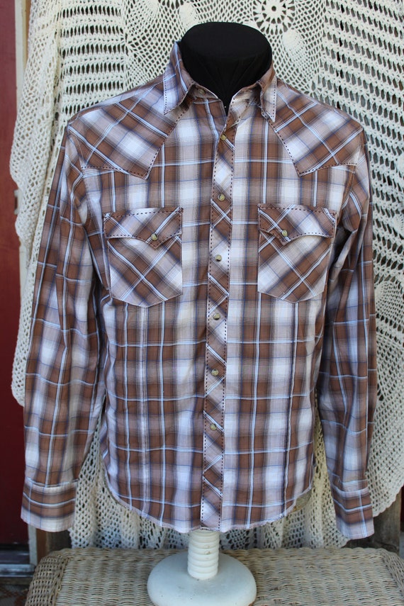Men's Vintage Wrangler Wear, Brown, White Plaid, W