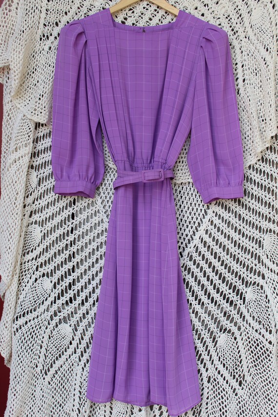 Ladies 80's Lavender Secretaries Dress, Purple Po… - image 4