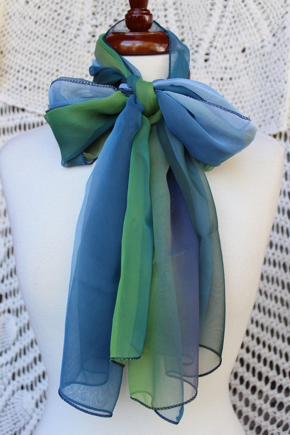 Ladies Blue, Green Oblong Scarf, Vintage Dressy Ti