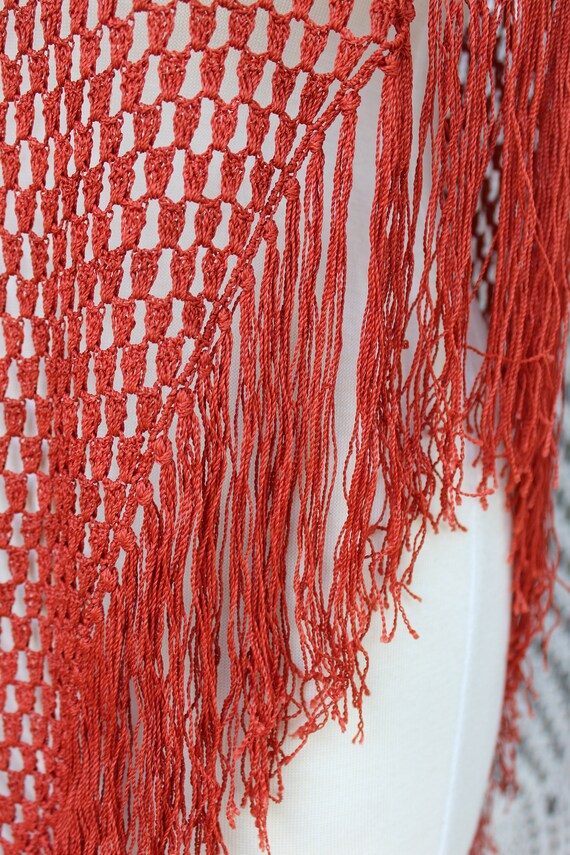 Ladies Delicate Fringed Shawl / Vintage Rust Colo… - image 3