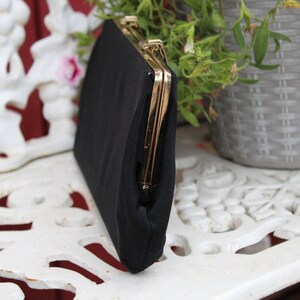 Ladies Fun & Classy Vintage 50's Small Black Fabric with Gold Tone Fold Over Clasp Closure Clutch / Purse image 7