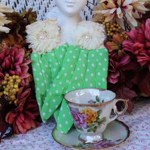Ladies &quot;Fashion Girl&quot; Green / White Polka Dot Cloth Gardening Gloves / Grippy Chore Gloves / One Of A Kind Work Gloves - One Size