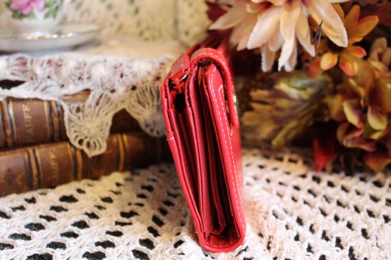 Ladies Red Vegan Wallet, Clutch VINTG Wide Stitch… - image 3