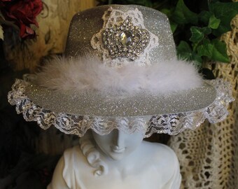 Sparkling Silver Cowgirl Princess Party Hat- One Size