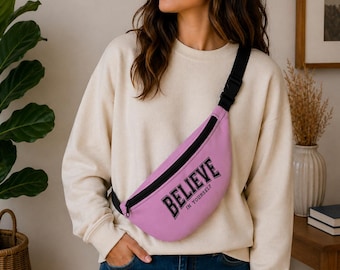 Riñonera "Cree en ti mismo" / Bolso de cintura rosa con mensaje motivacional