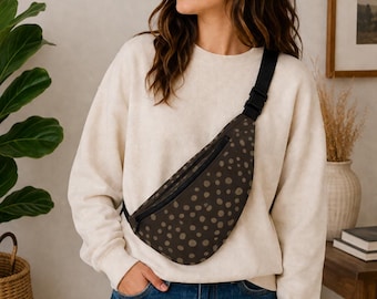 Riñonera/bolso de cintura marrón con lunares, bolso de cadera con estampado de puntos