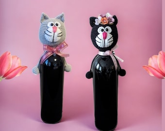 Flaschen Katzenkopf Häkelanleitung