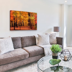 Forest Wall Art Decor - 3 Piece Set, Decorative Framed Autumn Fall Tree Canvas Art Multi Panel Split Prints for Living Room & Kitchen