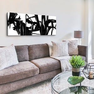 Black and White Abstract Wall Art Decor - Modern Three Piece Picture Set - Framed Black & White Line Abstract Canvas Art, 3 Panel Artwork