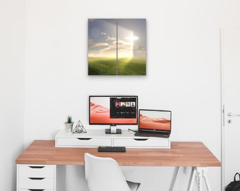 Christian Wall Art Cross Decor - Religious Art / God Canvas Art 2 Piece Set - Decorative Split Artwork Picture, Spiritual Christian Decor