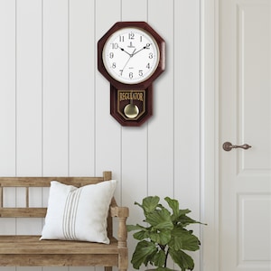 Pendulum Wall Clock - Regulator Clock, Schoolhouse Clock Design - Decorative Wood Wall Clock with Pendulum - Battery Operated