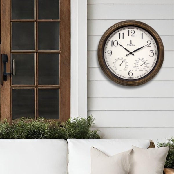 Outdoor Clocks for Patio Large Waterproof with Thermometer - 18 inch Indoor Outdoor Clock with Temperature and Humidity - Weatherproof