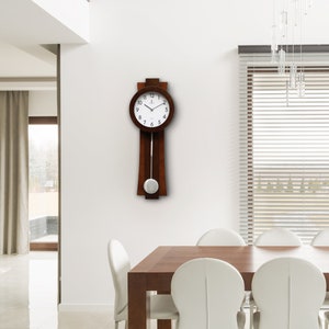 Pendulum Wall Clock Battery Operated - Quartz Wood Pendulum Clock - Silent, Modern Wooden Design, Decorative Wall Clock for Living Room
