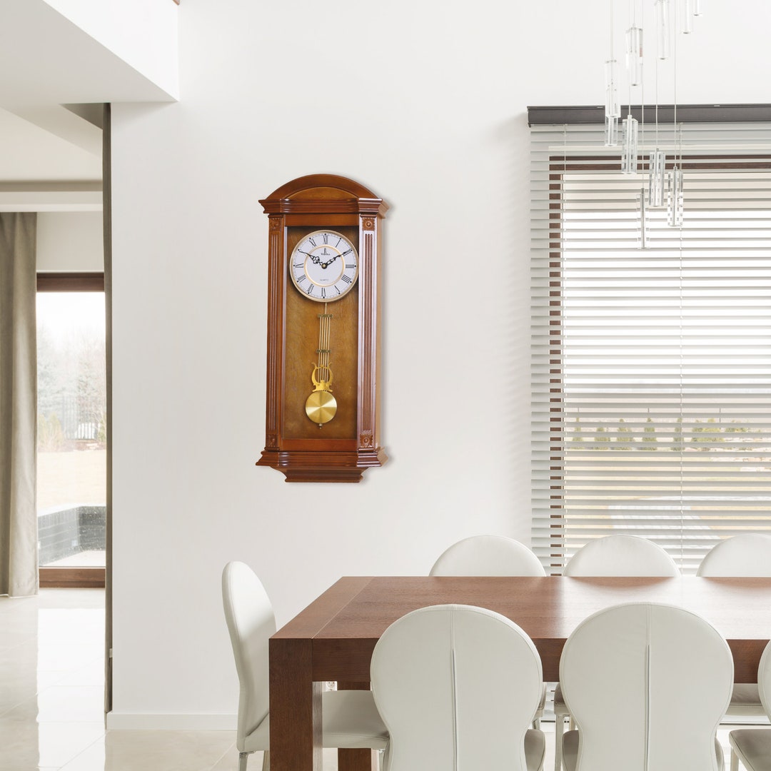 Pendulum Wall Clock, Silent Decorative Wood Clock With Swinging