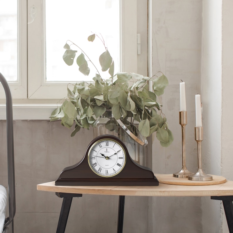 Mantle Clock, Wooden Mantel Clock for Living Room Décor Silent, Wood