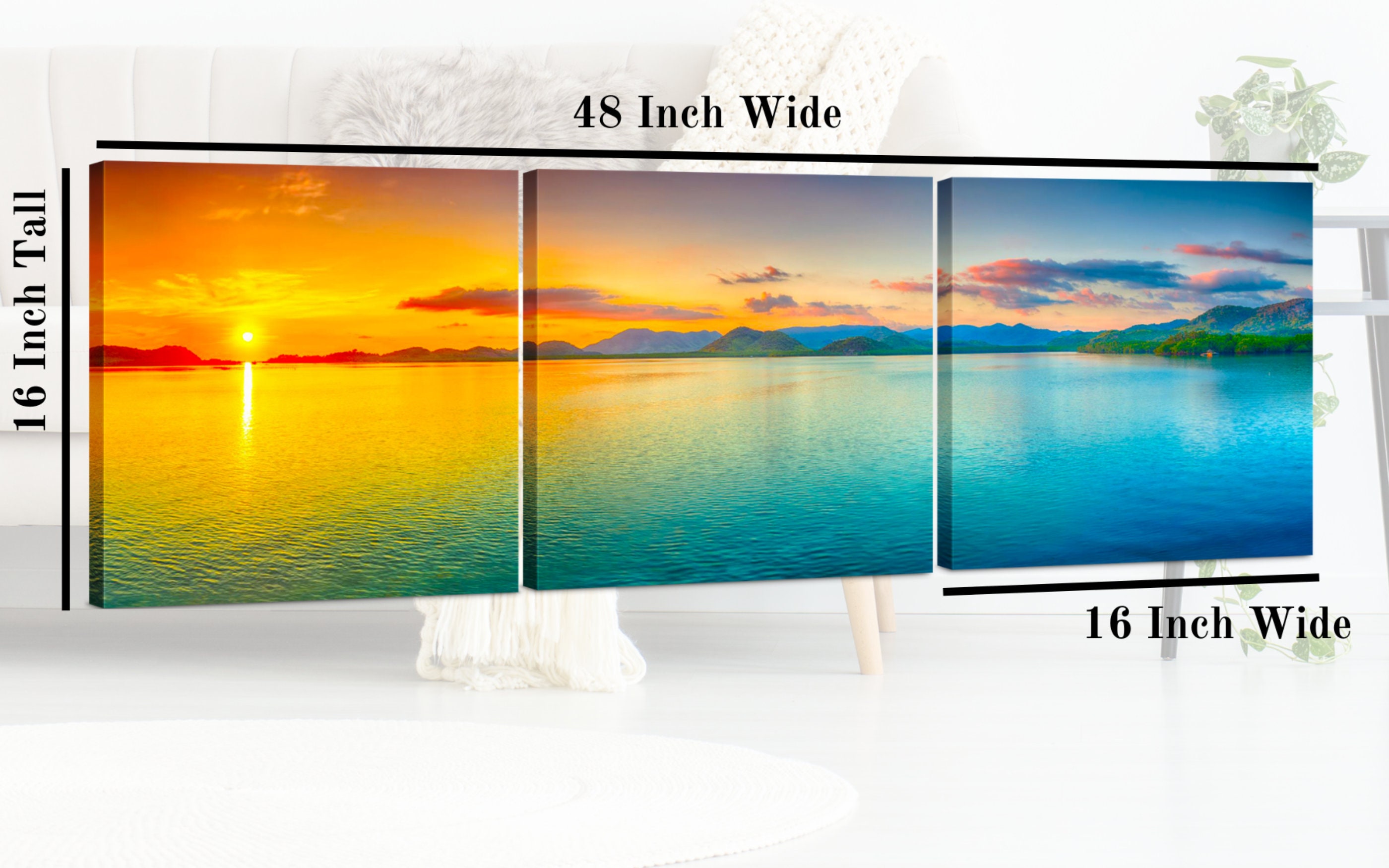Split Canvas Wall Art Decor - Large Panoramic Sunset Ocean Wall Art, 3  Panels Hanging Canvas Art Set - Decorative Wall Art Prints for Living Room,  Bedroom, Office, Home Decor, Gift, 24x72