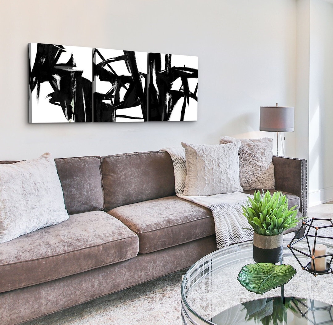 Black and White Abstract Wall Art Decor - Modern Three Piece Picture ...