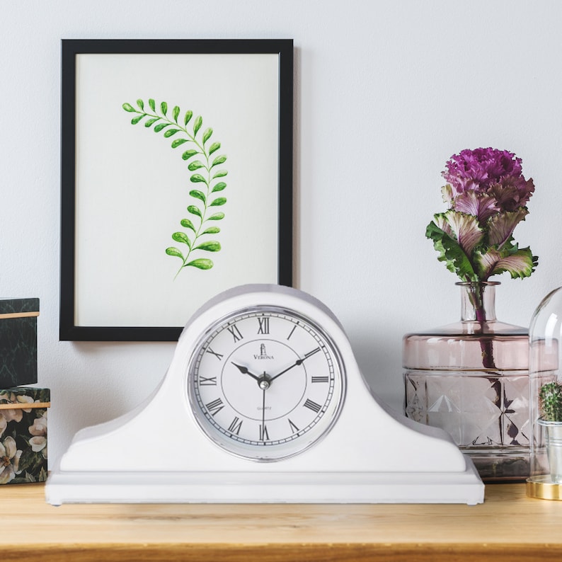 Mantel Clock, White Wooden Mantle Clock for Living Room Décor Silent