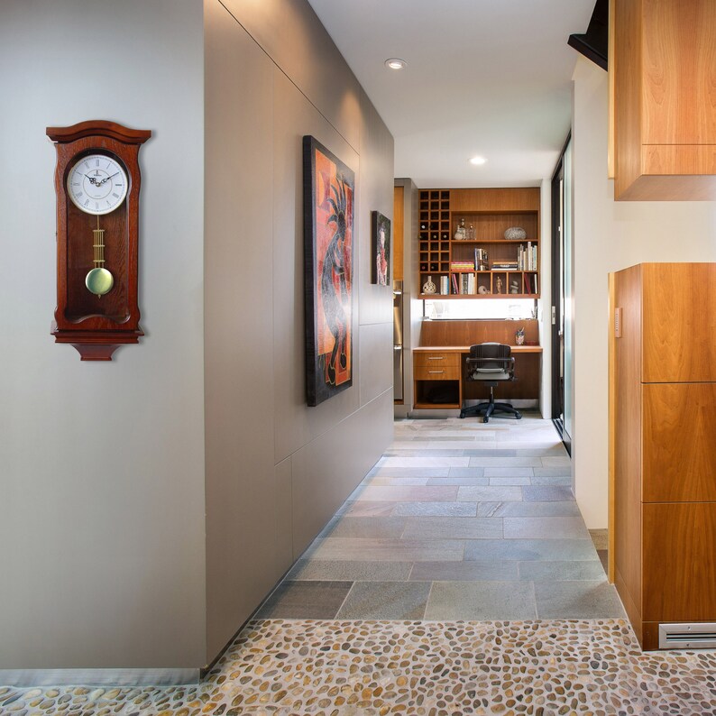 Pendulum Wall Clock Battery Operated Silent Quartz Wood Pendulum Clock