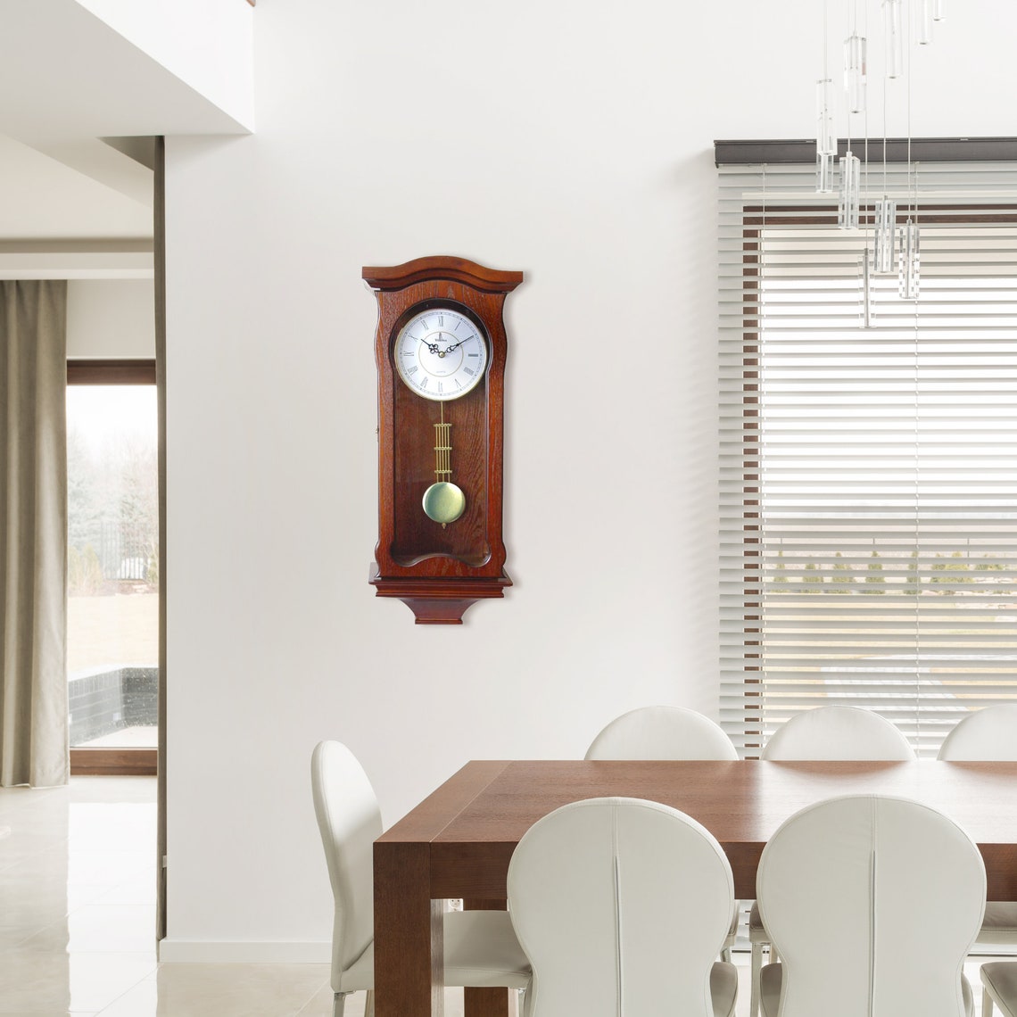 Pendulum Wall Clock Battery Operated Silent Quartz Wood Pendulum Clock