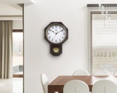 Chiming Wall Clock with Pendulum - Pendulum Wall Clock with Westminster Chimes - Schoolhouse Regulator Clock, Battery Operated